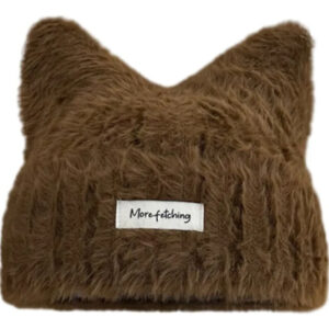 Gorro De Invierno Mujer Orejas De Gato Felpa Cálido 2025 A Marrón. Talla Diseño De La Tela