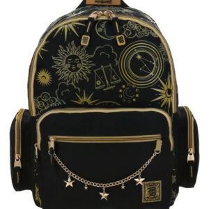 Mochila Negra Casual Con Estrellas Y 3 Bolsillos Organizador Negro Diseño De La Tela