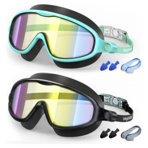 Swim Goggles Vegovia 2 Pack For Kids 6-14 Anti-fog Uv 180° Color Blue/mirrored & Black/mirrored