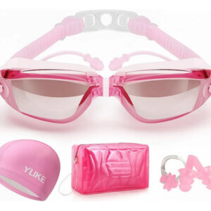 Kit De Natación 5 En 1 Gafas Gorro Tapones Clip Bolsa Rosa Rosa