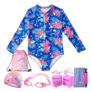 Traje De Baño De Una Pieza Para Niña Manga Larga Upf50 10 Pi 140-146cm Diseño De La Tela Talla Única