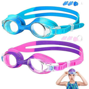 Gafas De Natación Para Niños 2 Unidades Antivaho Uv Cómodas Azul Y Púrpura