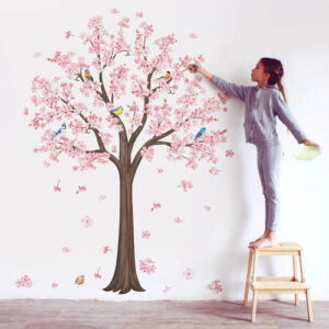 Calcomanías De Pared Árbol Flores Rosadas 128 Cm Decoración Rosa