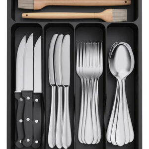 Organizador De Cubiertos Cajón Bandeja 5 Compartimentos Negr Negro