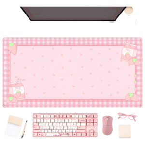 Alfombrilla Kawaii Rosa Xxl Antideslizante 80x40 Cm Oficina Rosado Heart Diseño Impreso