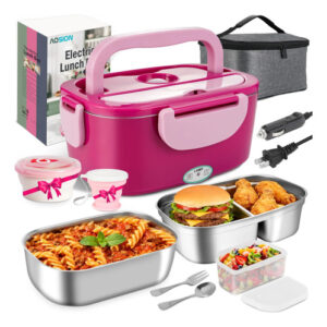 Fiambrera Eléctrica Portátil 4 En 1 2 Recipientes Rosa 1 5l Rosado
