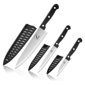 Juego De 3 Cuchillos De Cocina Acero Inoxidable Negro 8 Y 4 Negro