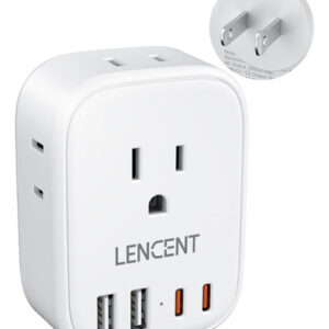 Lencent Adaptador Clavija 3 A 2 Puntas Con Cargador Usb 4 Puertos