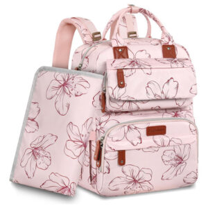 Mochila De Viaje Grande Para Pañales Con Cambiador Portátil Rosa Pálido Floreado