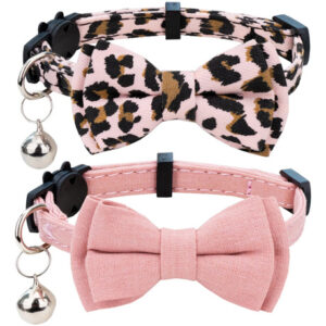 Collar Ajustable Para Gatos Y Mascotas Con Moño 2 Unidades 2 Unidades De Leopardo Y Rosa Puro. Nombre Del Diseño Tamaño Del Collar