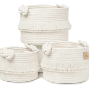 Juego De 3 Cestas Decorativas De Algodón Para Almacenamiento Beige