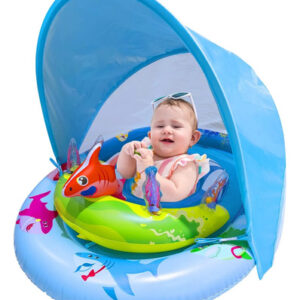 Flotador Inflable Para Bebé Con Toldo Solar Asiento Seguro Azul Y Verde
