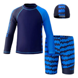 Traje De Baño Para Niños 3 Piezas Manga Larga Secado Rápido Rayas-azul Diseño De La Tela 14(7-8y)