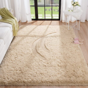 Alfombra Esponjosa Beige 182 X 122 Cm Antideslizante Lavable 0 Cm Marrón (light Tan)