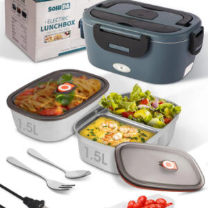 Fiambrera Eléctrica 80 W 3l Acero Inoxidable Dos Recipientes Negro