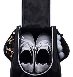 Athletico Bolsa Para Zapatos De Golf Bolsas Con Cierre Para Zapatos Con Ventilación Y Bolsillo Exterior Para Calcetines, Camisetas, Etc., Negro -, Large Golf Shoe Bag, Bolsa Para Zapatos De