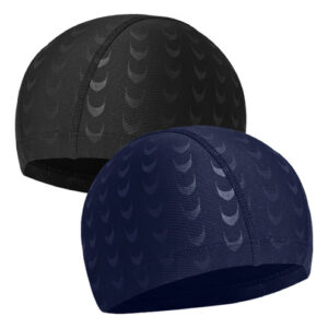 Gorros De Natación Poliéster Secado Rápido 2 O 3 Unidades Negro + Azul Oscuro Diseño De La Tela Talla