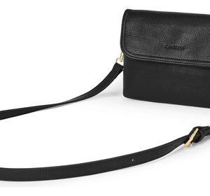 Bolso Cruzado Pequeño De Piel Para Mujer Con Correa Ajustabl Negro Diseño De La Tela Acabado De Los Herrajes Color De La Correa De Hombro