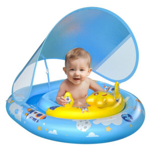 Flotador Inflable Para Bebé Con Toldo Upf50 Seguridad Azul Azul