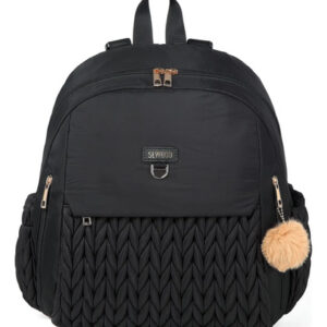 Mochila De Pañales Impermeable Para Bebé Elegante Y Práctica Negro Diseño De La Tela