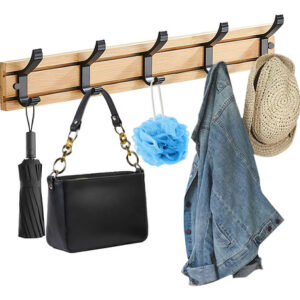 Perchero De Pared Negro Con 5 Ganchos Dobles Ajustables Negro