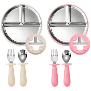 Platos De Acero Inoxidable Para Niños Con Succión Rosa Y Bei Rosa+beige Nombre Del Diseño Personaje