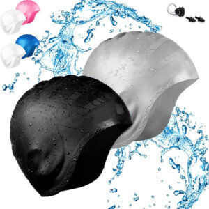 Gorro De Natación Silicona Impermeable Con Tapones Y Clip Plateado+negro