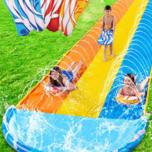 Tobogán Acuático Triple 7 Metros Con Aspersor Y 3 Tablas Multicolor