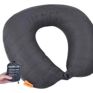 Almohada De Cuello Inflable Para Viajes Gris Plegable Y Lava Gris Diseño De La Tela