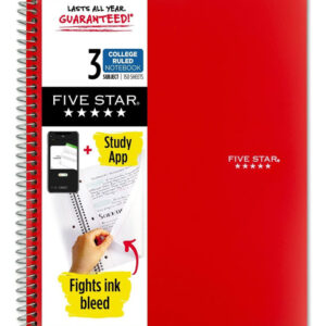 Fivestar Cuaderno Deespiral 3 Materias 150 Hojas Rayado Rojo