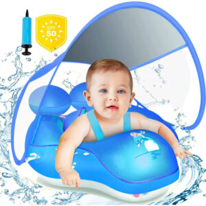 Flotador Inflable De Piscina Para Niño Con Toldo Protección Azul