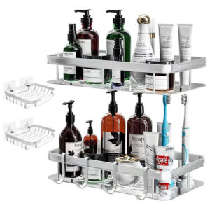 Estante Organizador De Baño Autoadhesivo De Aluminio Platead Plateado