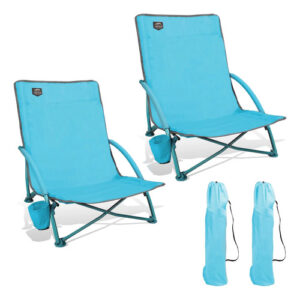 Paquete De 2 Sillas De Playa Plegables Con Portavasos Azul Azul