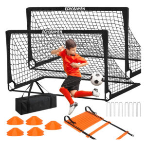 Juego De Porterías De Fútbol Portátil Para Niños Con Conos Y Negro