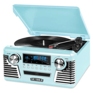 Tornamesa Victrola Verde Azulado Bluetooth Cd Usb Vinilo 33/45/78 Rpm