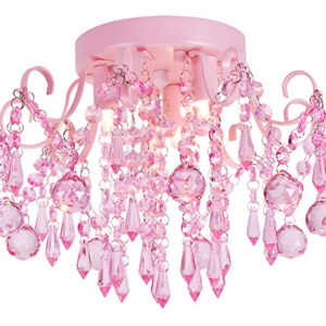 Lámpara De Techo De Cristal Rosa Para Niñas, 3 Luces, Ideal