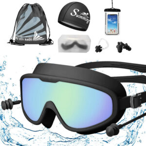 Gafas De Natación Antivaho Uv 6 En 1 Con Gorro Y Auriculares Negro