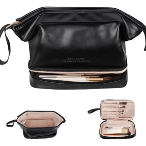 Bolsa De Maquillaje Grande Doble Capa Negra Para Mujer 25x15 Color