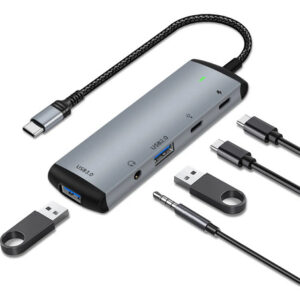 Adaptador Usb C 5 En 1 Hub Con Audio Y Carga 60 W Color