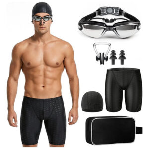 Kit De Natación 6 En 1 Gafas Gorro Auriculares Y Trusa Negra Negro