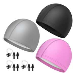 Gorros De Natación Impermeables Para Adultos 3 Piezas Silico Negro+gris+rosa Diseño De La Tela Talla