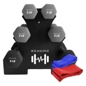 Set De 6 Mancuernas De Neopreno 1 3 Y 2 Kg Con Base Incluida Negro