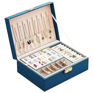 Caja Organizadora De Joyas Verde Cuero Sintético 2 Niveles Verde