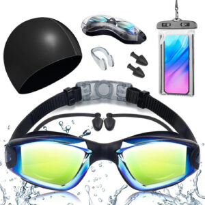 Gafas De Natación Adulto Kit Completo 6 En 1 Antiniebla Uv40 Oro Negro