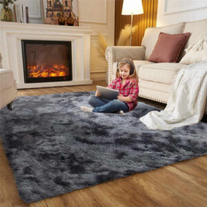 Alfombra Shaggy Antideslizante Suave 160x200cm Negro Gris 0 Cm Negro/gris