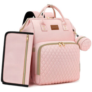 Mochila Para Pañales Rosada 35 Litros 16 Bolsillos Funcional Rosado