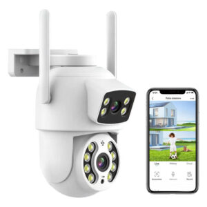 Cámara De Seguridad Exterior 2k 3mp Wifi Doble Lente Ip66 Blanco