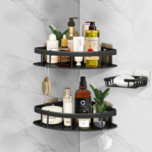 Organizador De Baño Sin Taladro 3 Piezas Aluminio Negro 25 C Negro