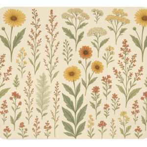 Alfombra Para Ratón Flores Silvestres Estilo Vintage Amarill Color Diseño Impreso