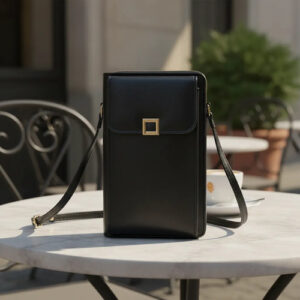 Bolso Cruzada Bandoleras Pequeño Mujer Para Teléfono Celular Negro Liso Dorado